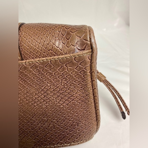 Vintage LIZ CLAIBORNE Brown Faux Croc PVC Satchel Baguette Purse Handbag - Picture 7 of 7